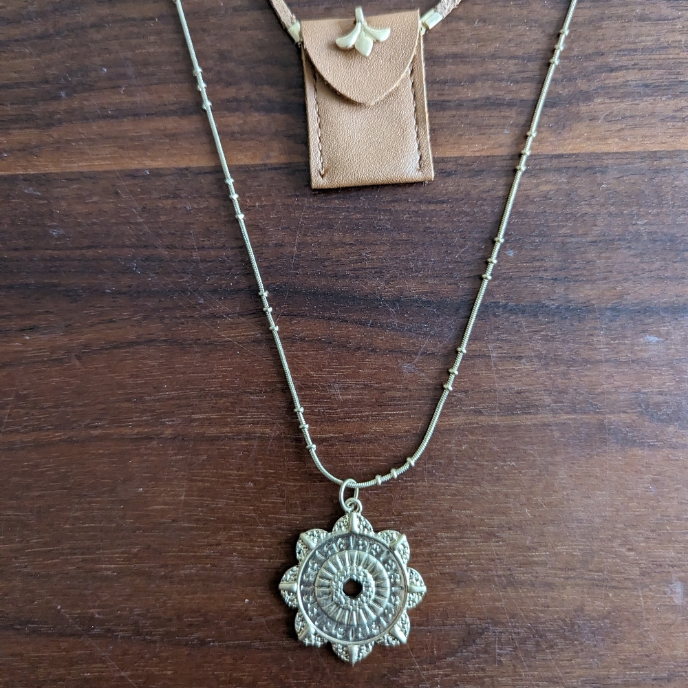 FREE PEOPLE Wagon Wheel Layered Necklace new with tags gold & brown 🟤 - Picture 7 of 7